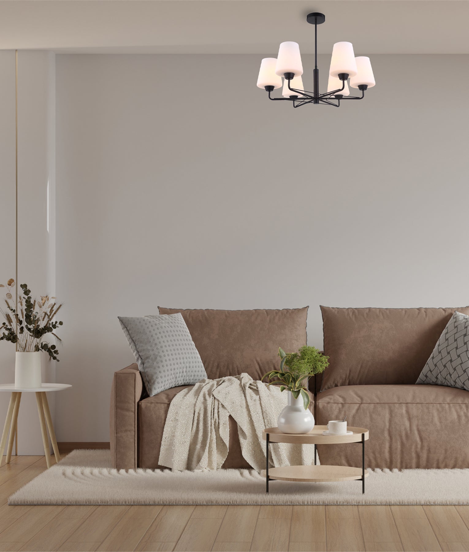 Interior Traditional 6 Lamps Opal Glass Pendant Lights