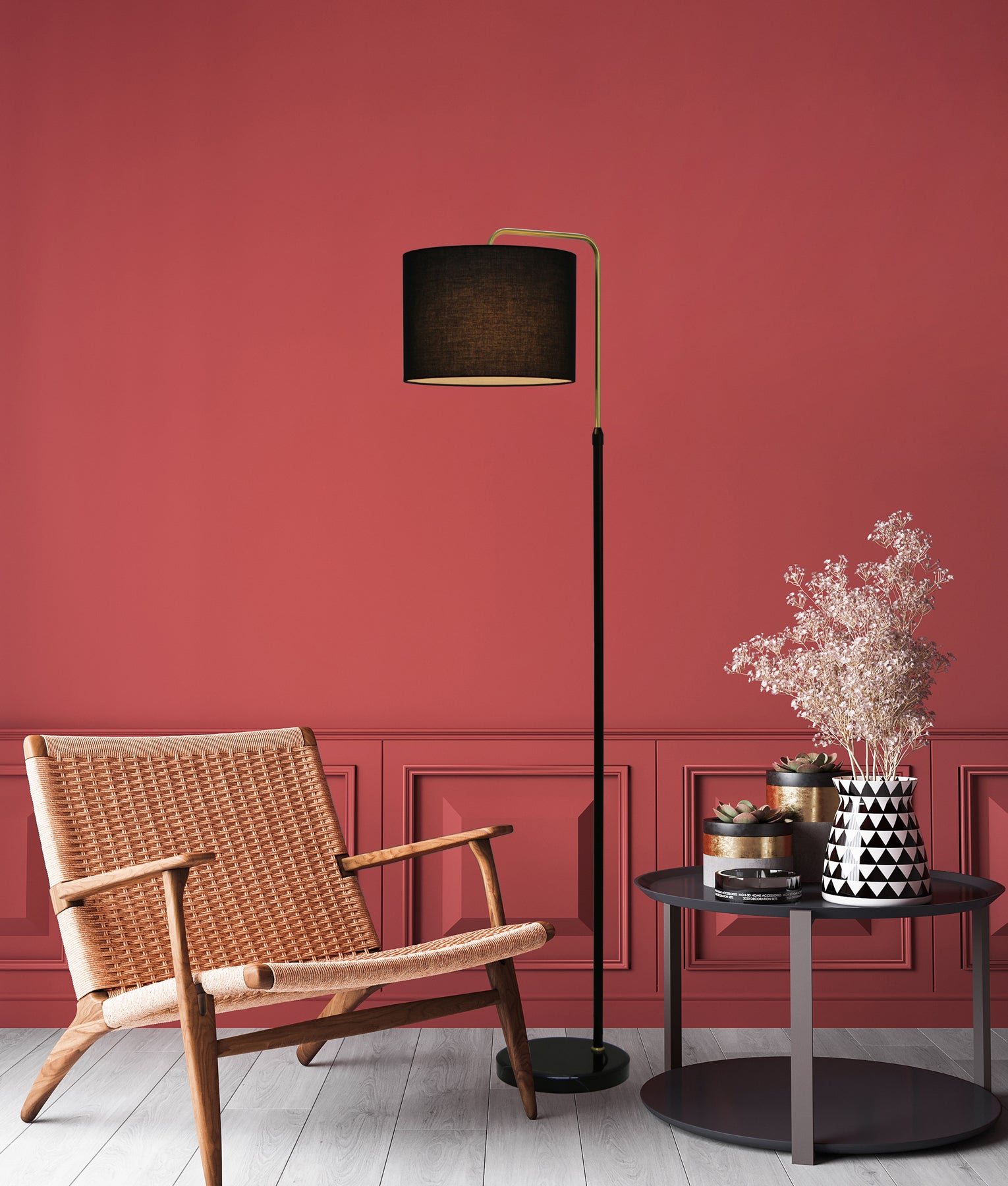 Modern Drum Shade with Marble Base Height Adjustable Floor Lamps