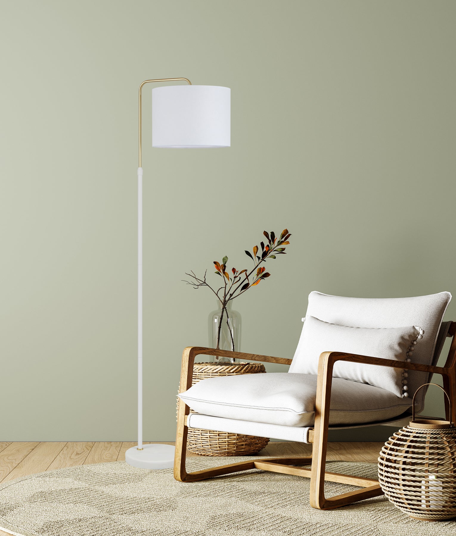 Modern Drum Shade with Marble Base Height Adjustable Floor Lamps