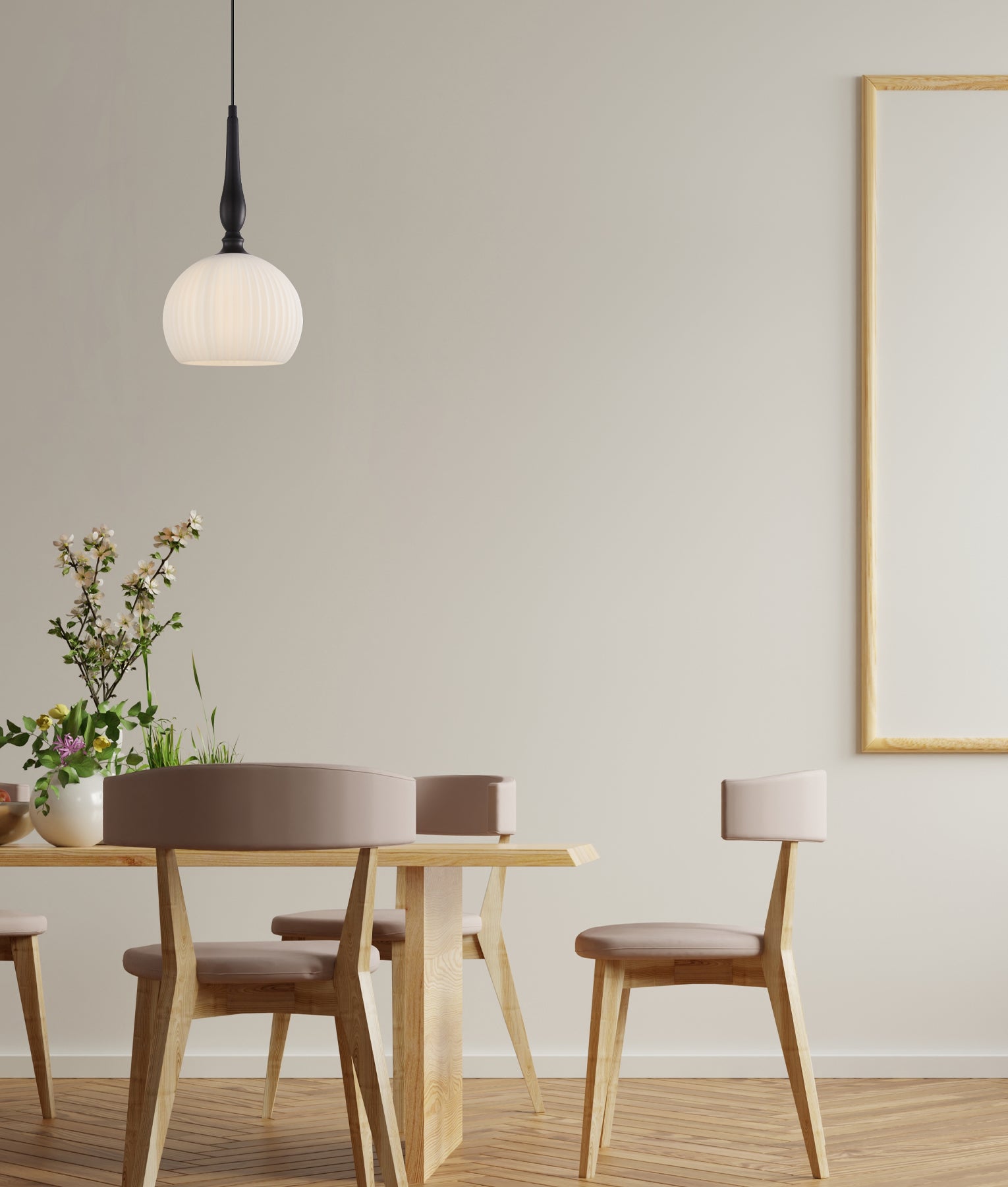 Interior Frosted Wine Glass Ribbed Black Highlight Pendant Lights