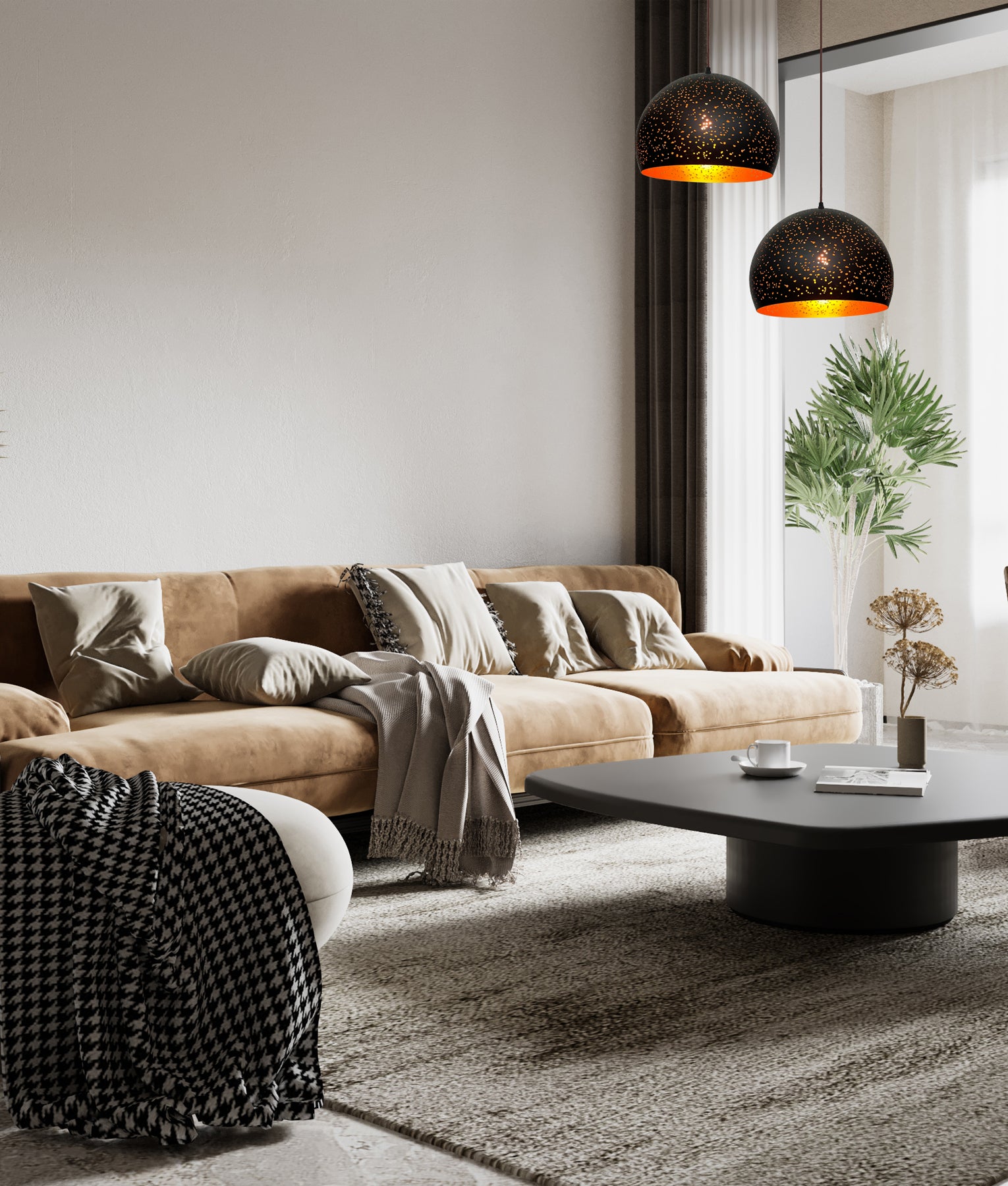 Modern Bohemian Rustic Embossed Dome Shape Pendant Light