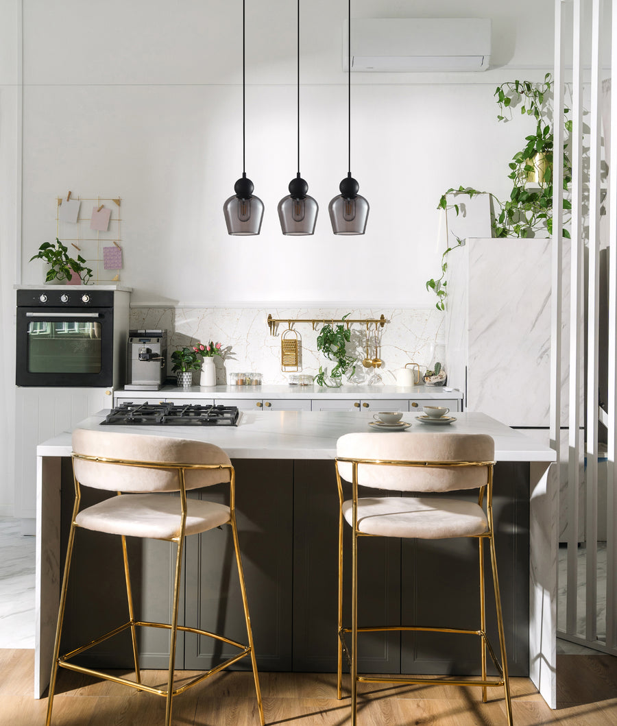 Interior Bronze Amber / Black Smoke Glass Ellipse Multiple Bar Base Pendant Lights