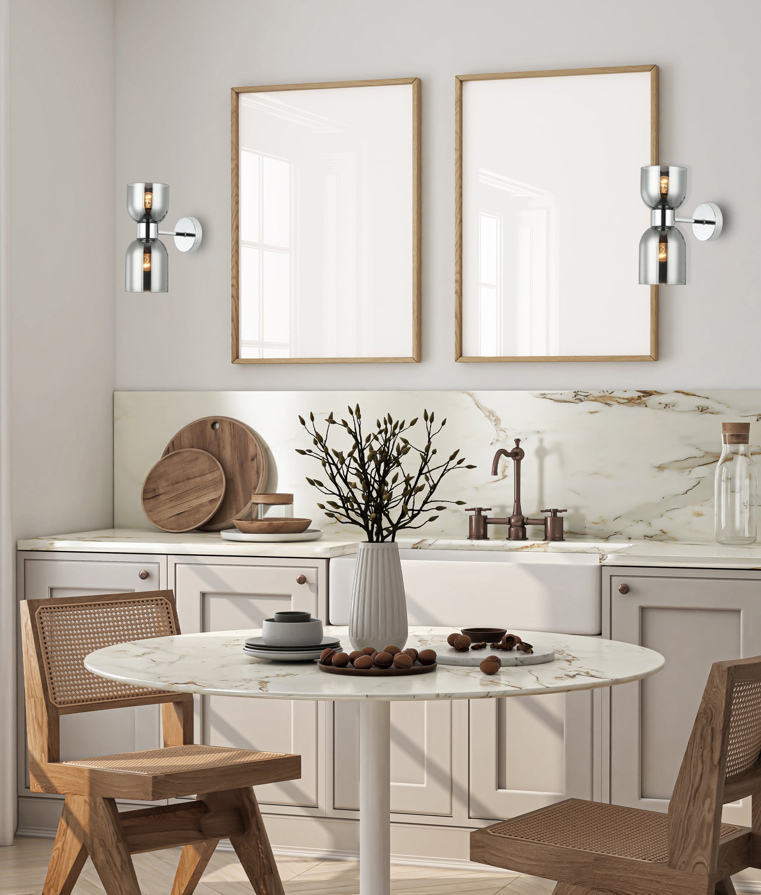 Ellipse Smokey Black Mirror Finish / Opal Glass Glass Wall Lights