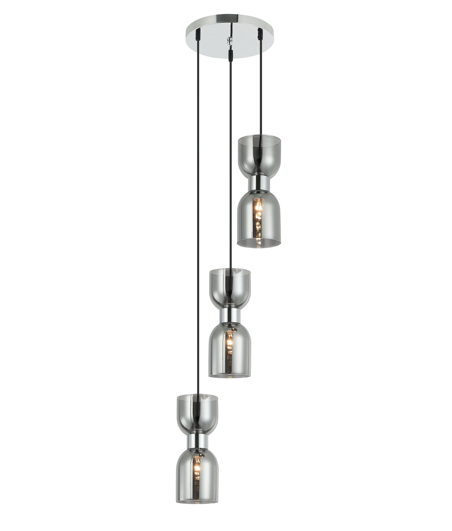 Modern Ellipse Smokey Black Mirror Finish / Opal Glass Round Base Multiple Pendant Lights