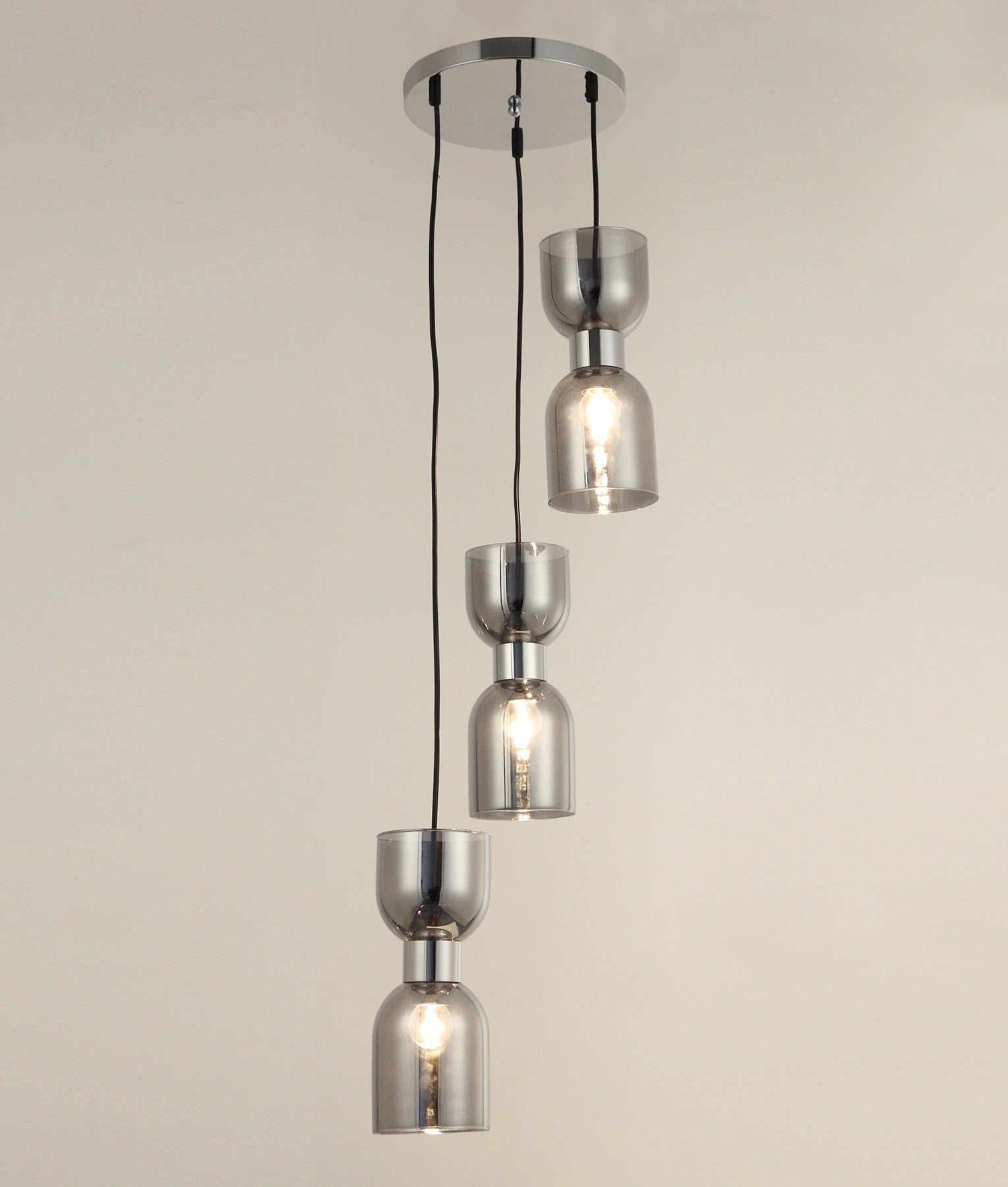 Modern Ellipse Smokey Black Mirror Finish / Opal Glass Round Base Multiple Pendant Lights