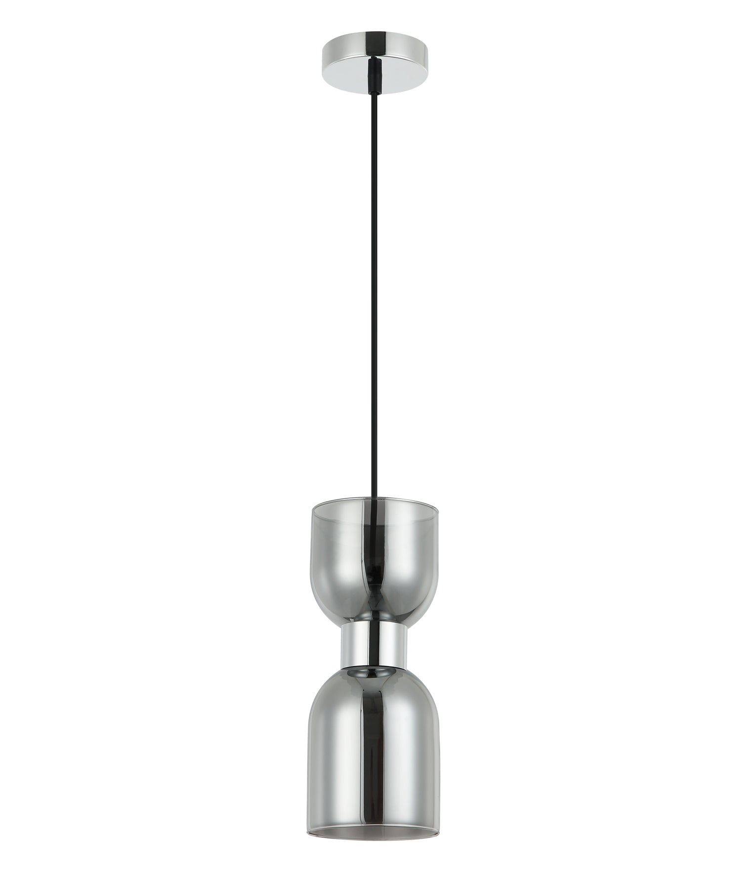 Modern Ellipse Smokey Black Mirror Finish / Opal Glass Single Pendant Lights