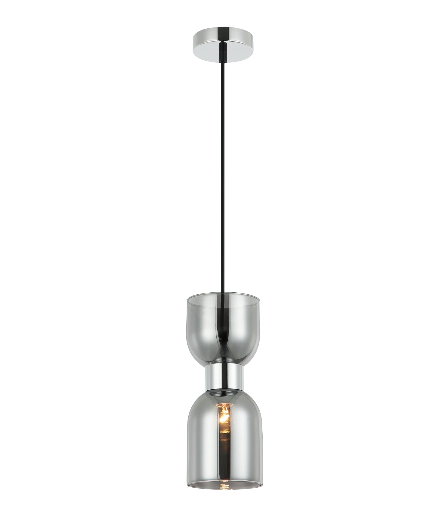 Modern Ellipse Smokey Black Mirror Finish / Opal Glass Single Pendant Lights