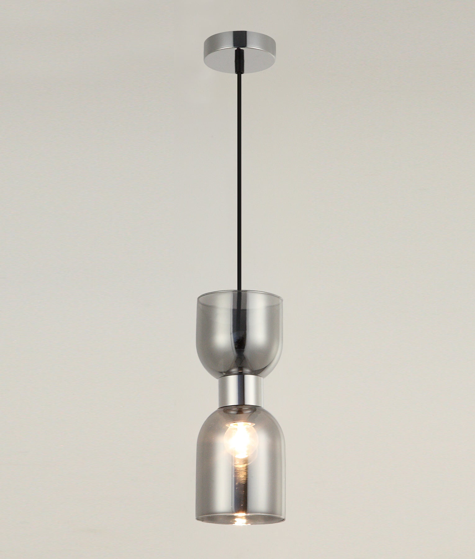 Modern Ellipse Smokey Black Mirror Finish / Opal Glass Single Pendant Lights