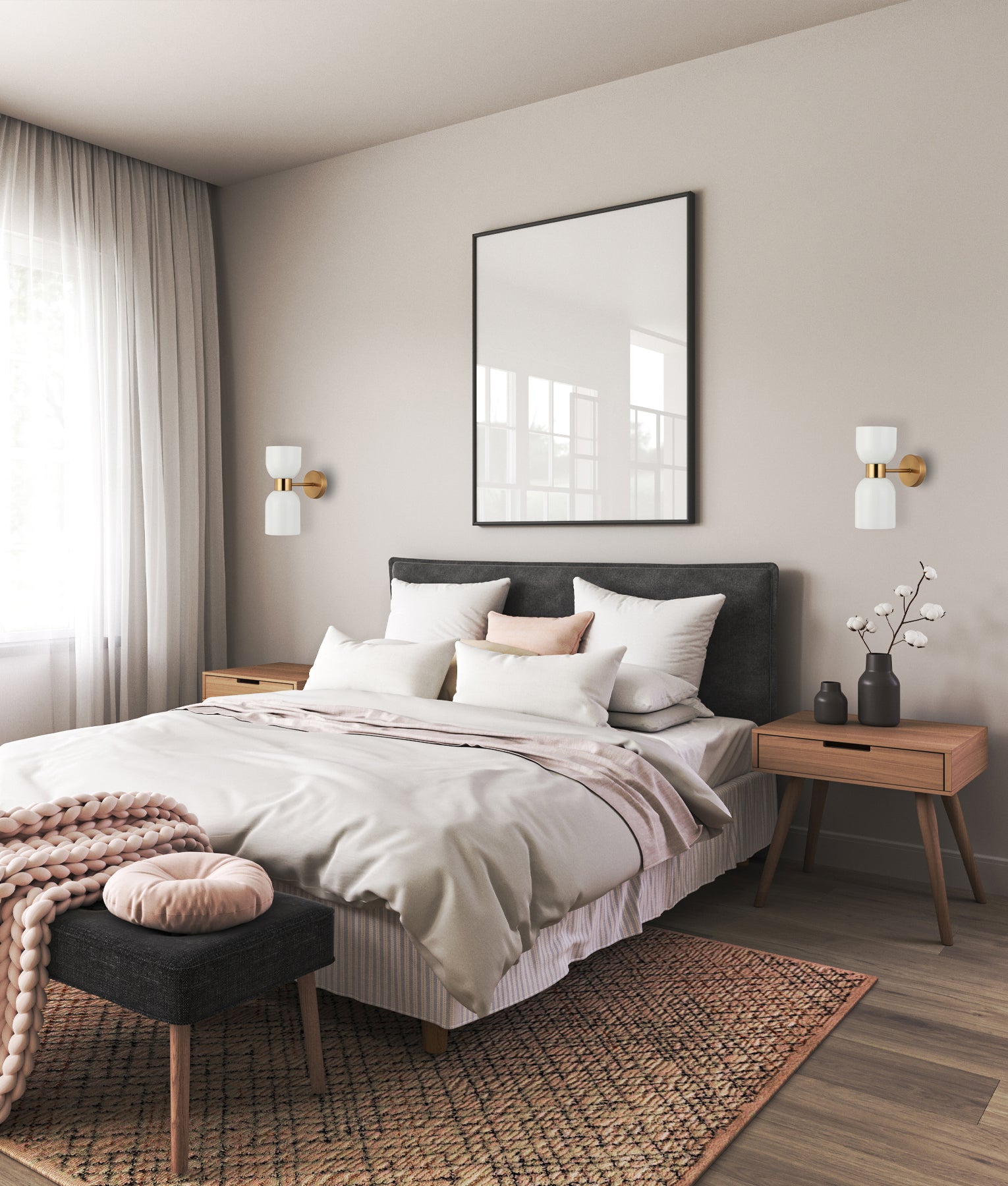 Ellipse Smokey Black Mirror Finish / Opal Glass Glass Wall Lights