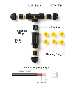 Waterproof 3 Way T Shape Connector IP68