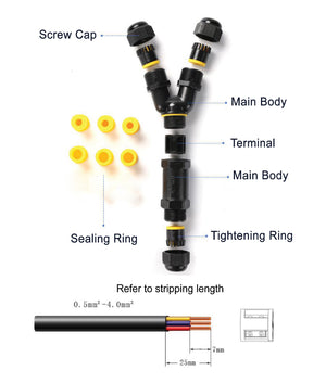 Waterproof 3 Way Y Shape Connector IP68