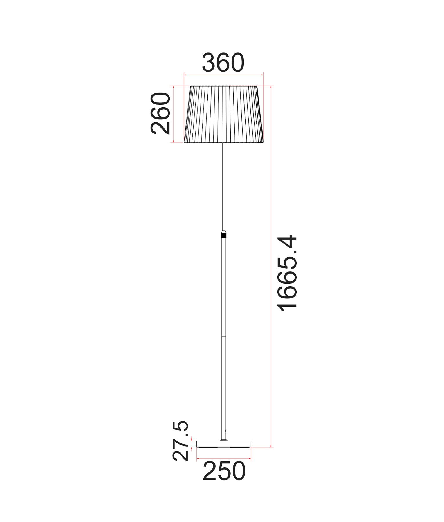 Modern Slanted Pleated Shade Adjustable Height Rod Floor Lamps