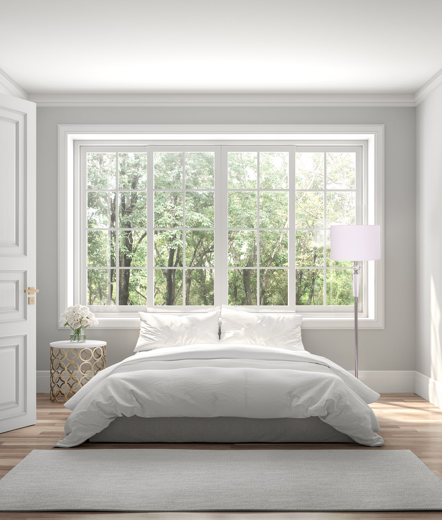 Modern Drum Shade Chrome Rod with Crystal Highlight Floor Lamp