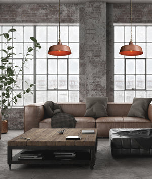 Industrial Rustic Aged Copper Interior Dome Shape Pendant Light