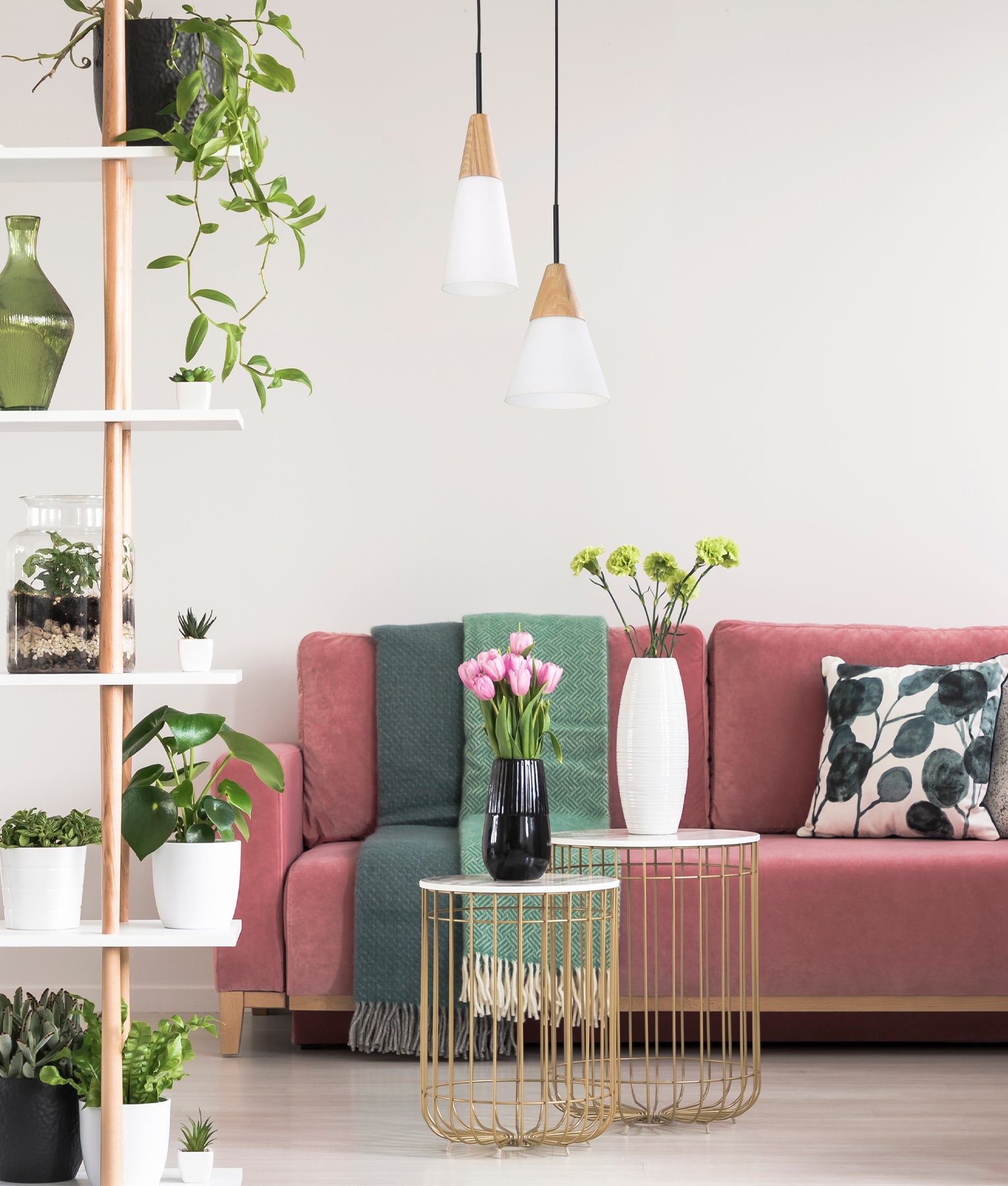 Modern Retro Scandinavian Blonde Wood & Opal Glass Pendant Light (long)