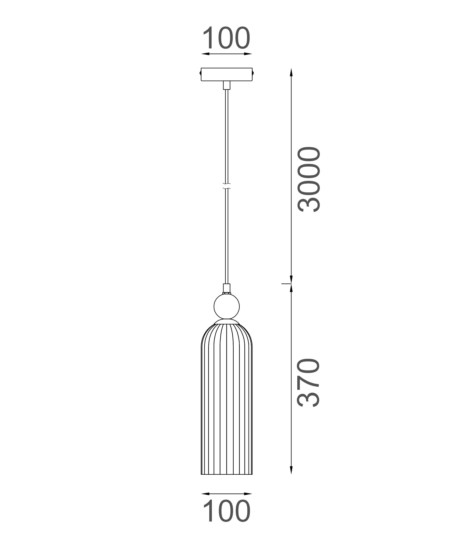 Interior Round Top Cylinder Ribbed Glass Pendant Lights