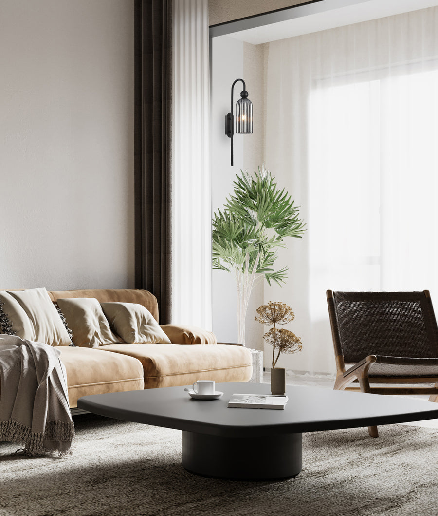 Modern Interior Round Top Cylinder Ribbed Glass Shade Wall Lights
