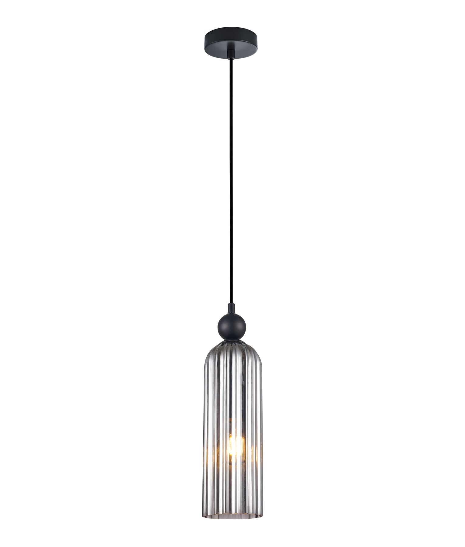 Interior Round Top Cylinder Ribbed Glass Pendant Lights