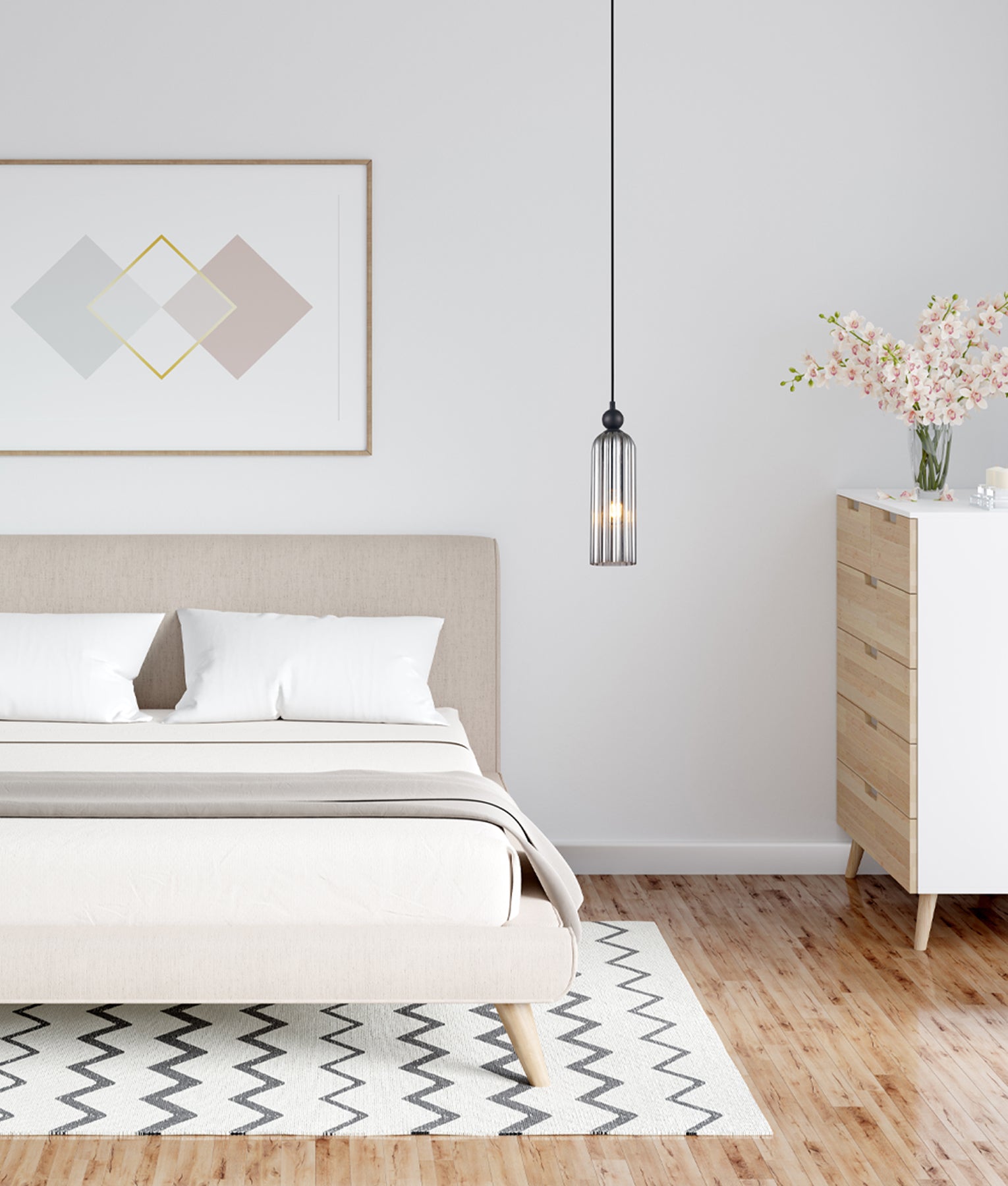 Interior Round Top Cylinder Ribbed Glass Pendant Lights