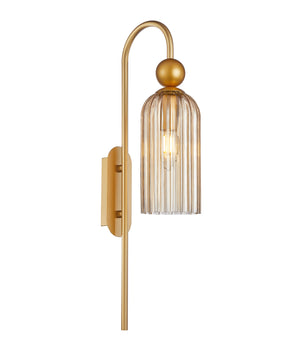 Modern Interior Round Top Cylinder Ribbed Glass Shade Wall Lights