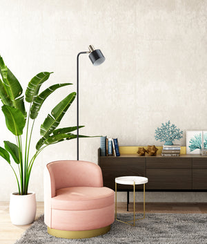 Modern Cylinder Iron Shade with Antique Brass Highlight Floor Lamps