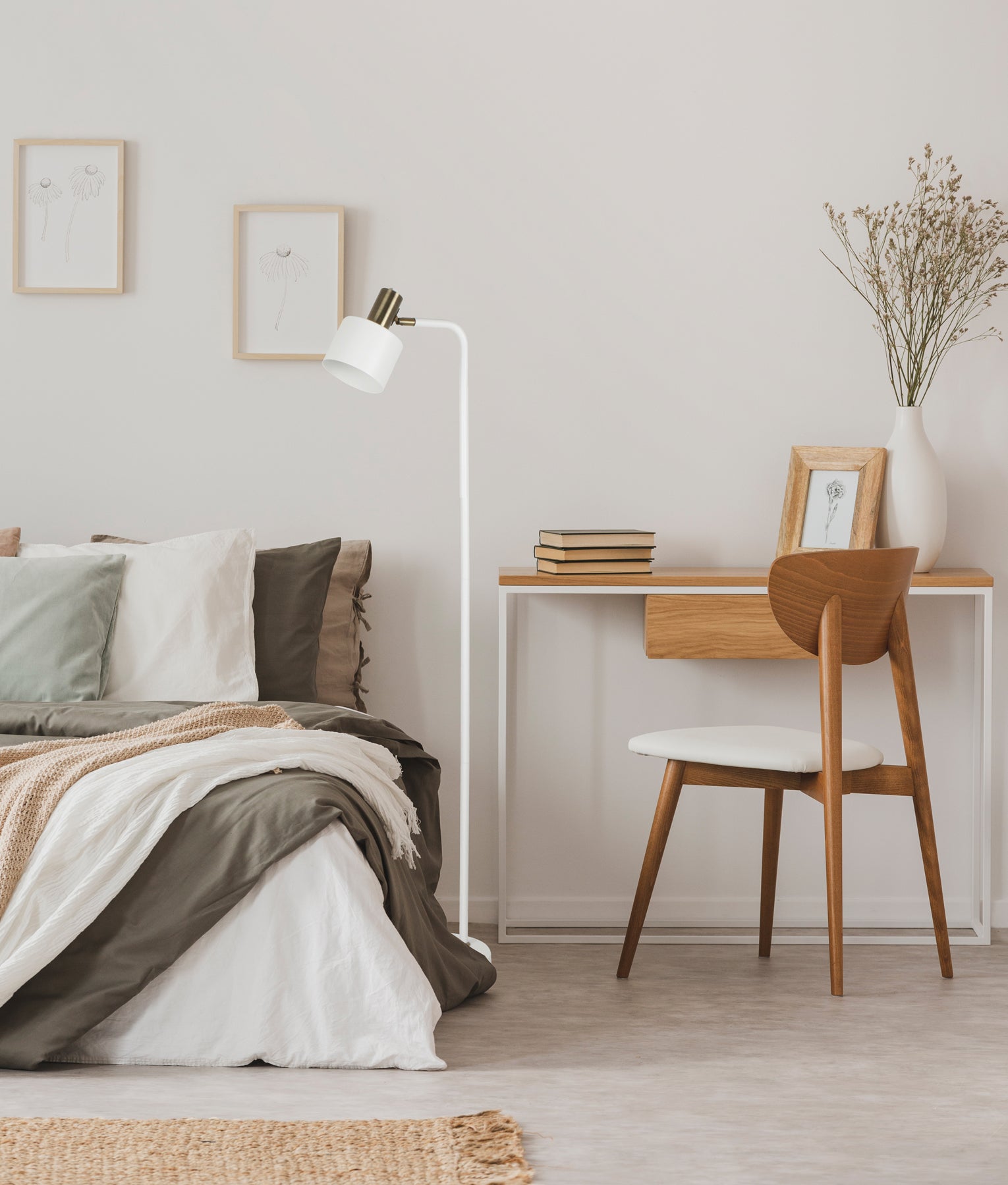 Modern Cylinder Iron Shade with Antique Brass Highlight Floor Lamps