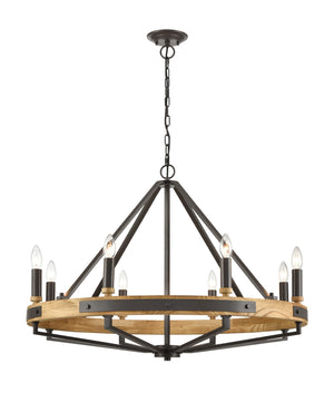 Candelabra 8-Light Natural Wood with Oil Rubbed Bronze Hardware Pendant Light