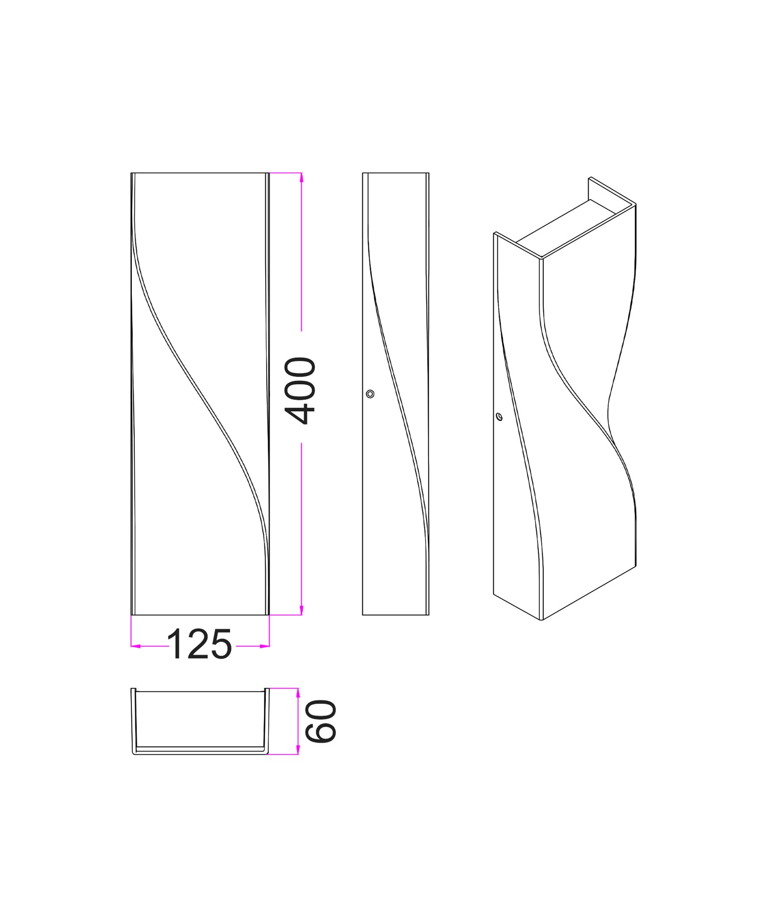 Exterior LED Tri-CCT Up/Down Twisted Rectangle Surface Mounted Wall Lights(Large) IP65