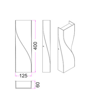 Exterior LED Tri-CCT Up/Down Twisted Rectangle Surface Mounted Wall Lights(Large) IP65