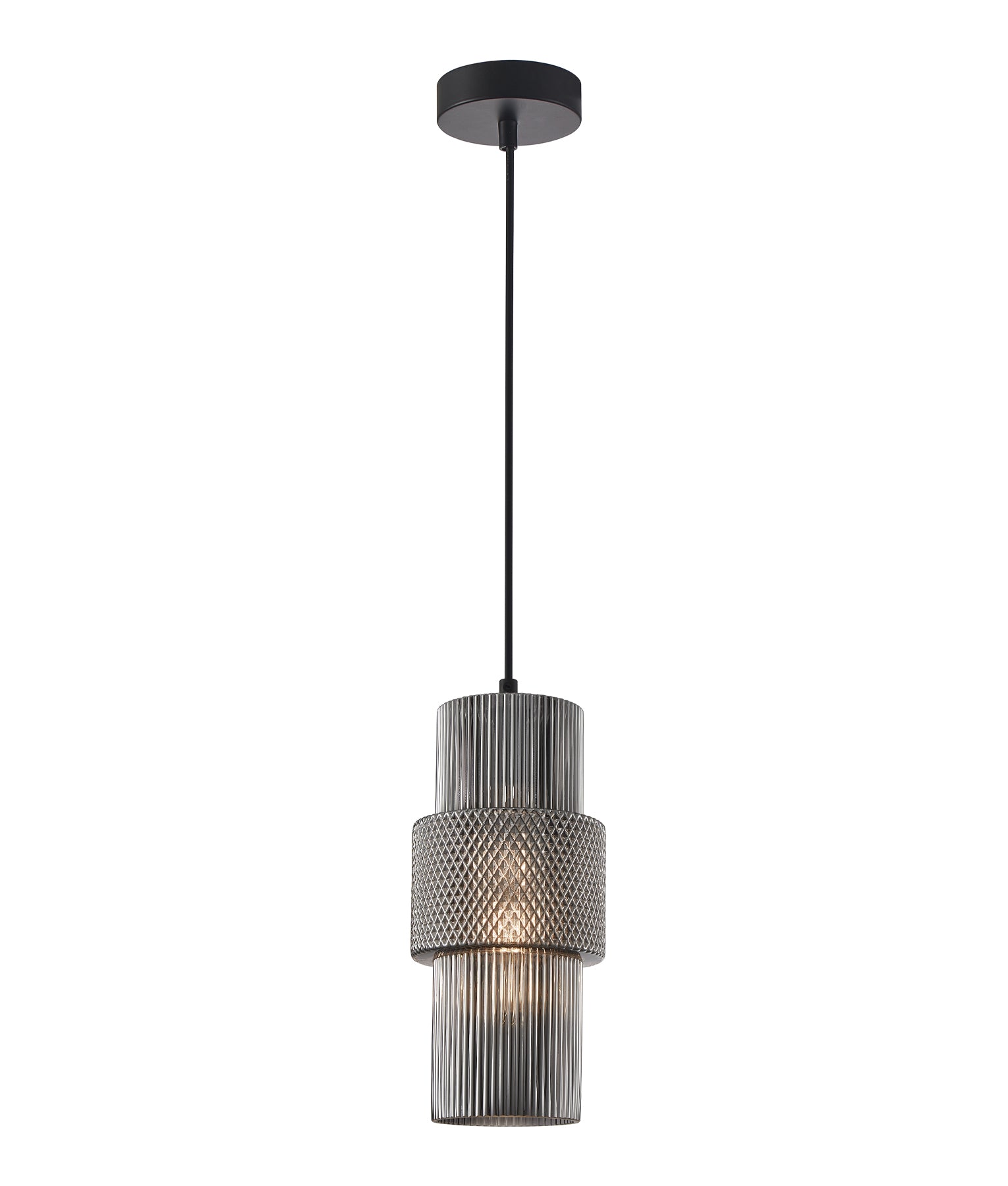 Modern Interior Double Cylinder Ribbed with Segment Glass Pendant Lights