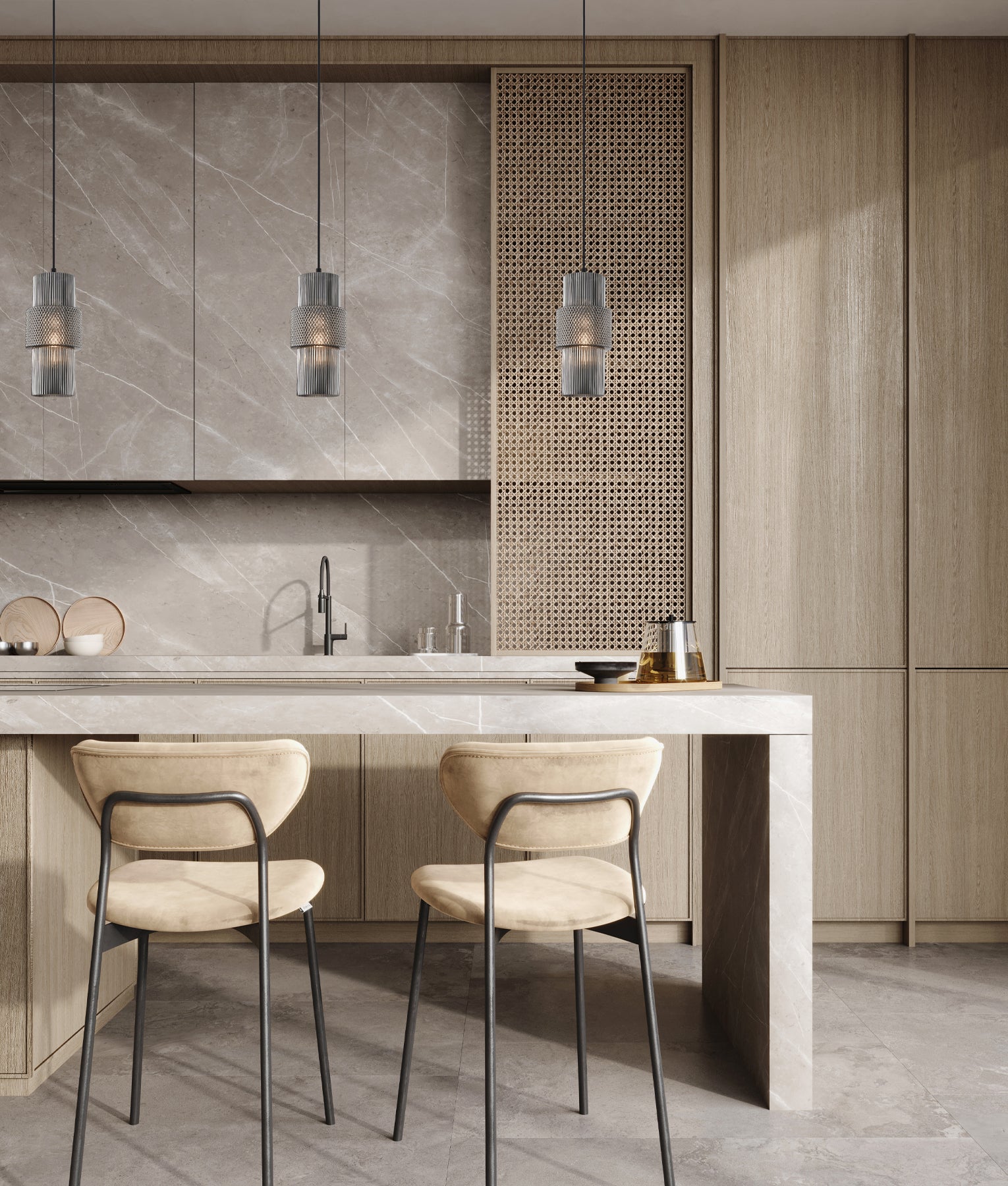 Modern Interior Double Cylinder Ribbed with Segment Glass Pendant Lights