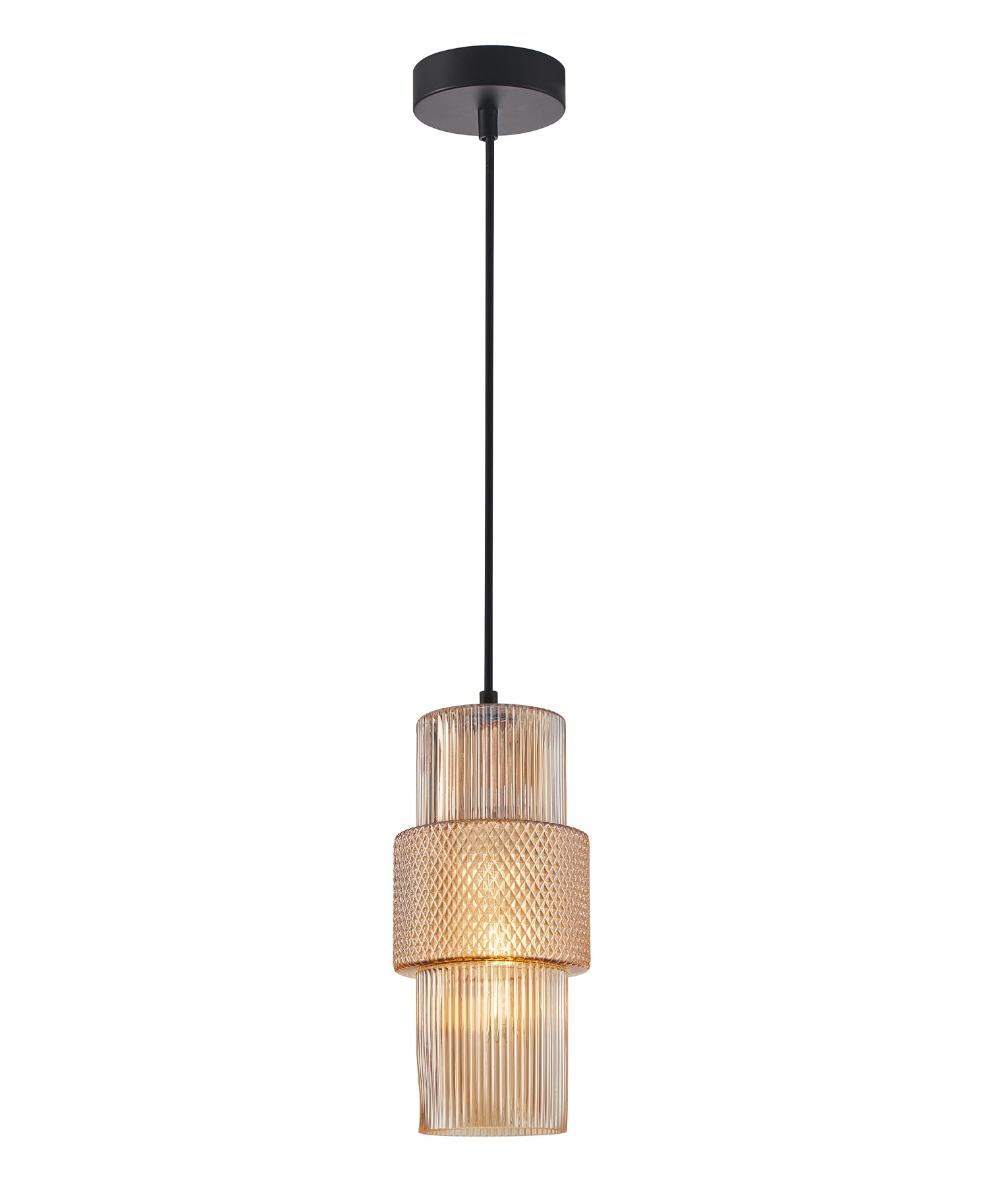 Modern Interior Double Cylinder Ribbed with Segment Glass Pendant Lights