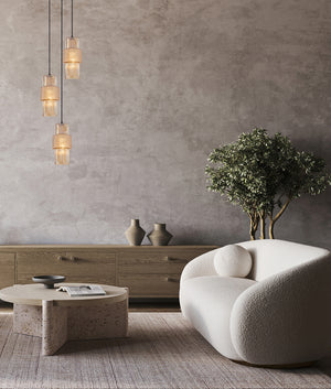 Modern Interior Double Cylinder Ribbed with Segment Glass Pendant Lights