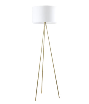 Modern Drum Shade with Antique Brass Tripod Floor Lamps
