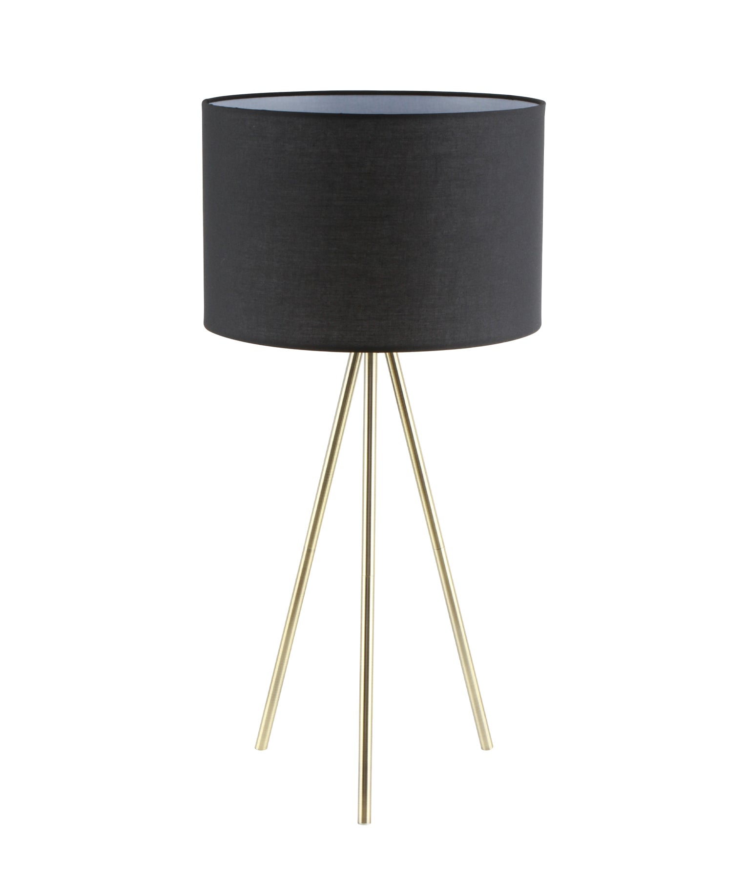 Modern Drum Shade with Antique Brass Tripod Table Lamps