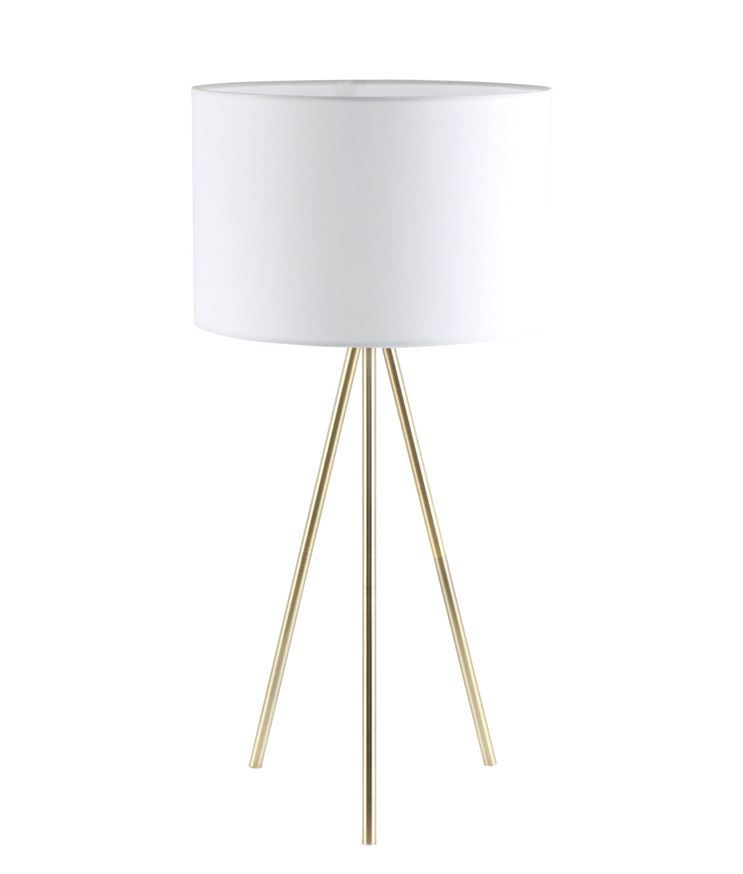 Modern Drum Shade with Antique Brass Tripod Table Lamps
