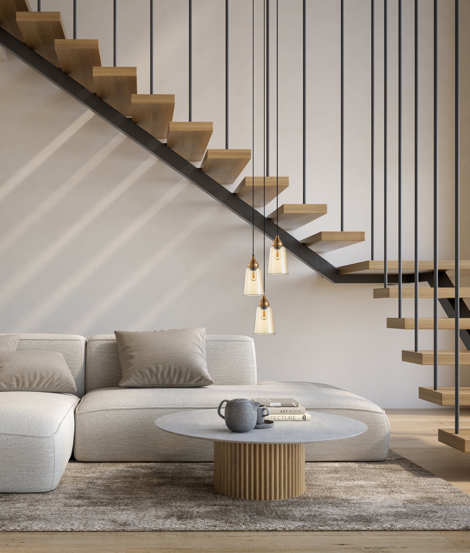 Modern Interior Multiple Ellipse Glass Flat Top with Metal Highlight Pendant Lights Round Base