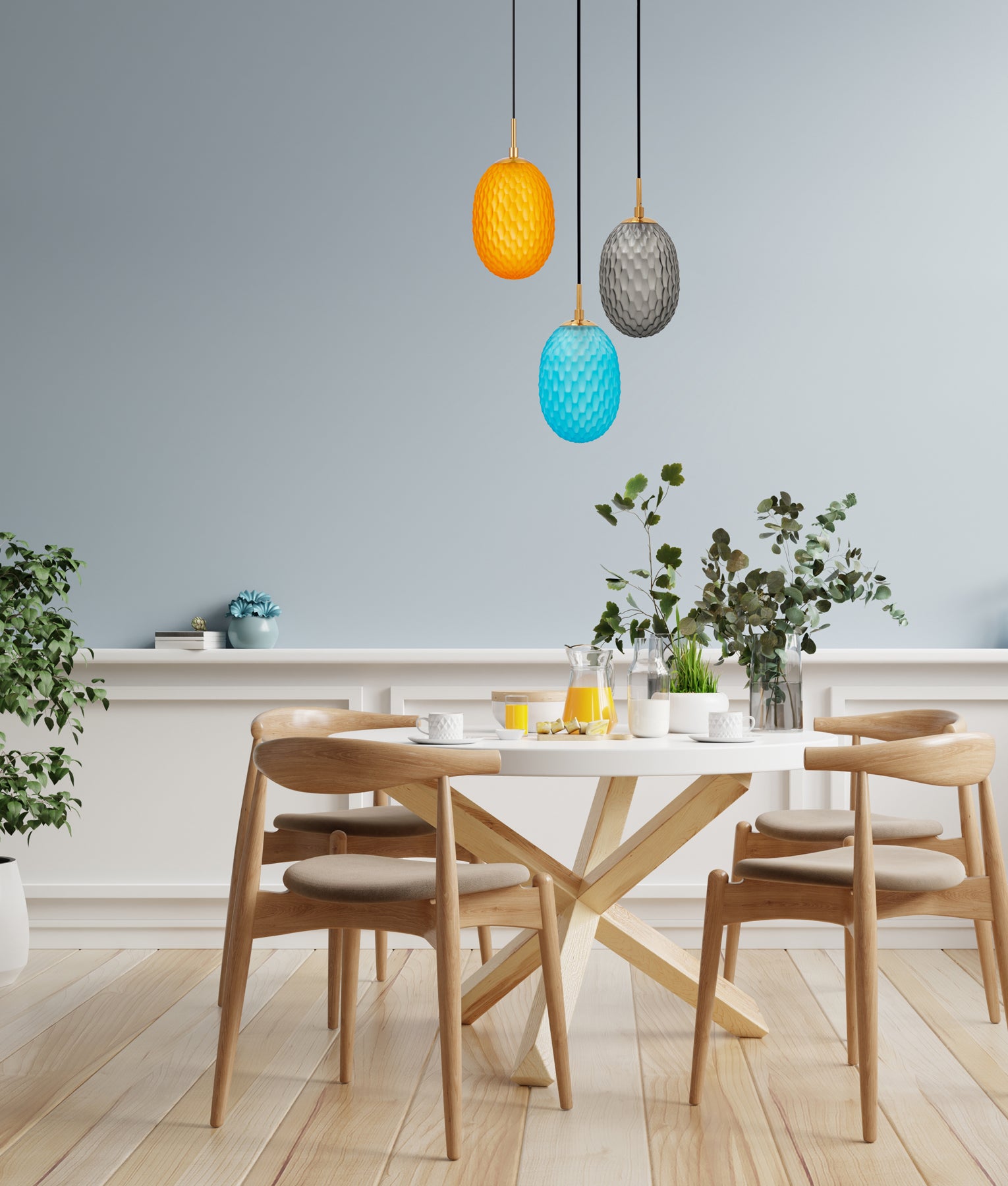 Interior Ellipse Glass Segmented with Brass Highlight Enclosed Pendant Lights