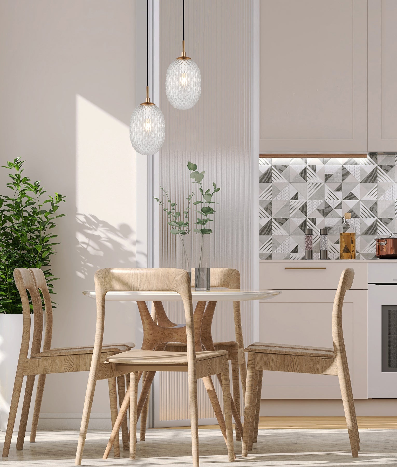 Interior Ellipse Glass Segmented with Brass Highlight Enclosed Pendant Lights