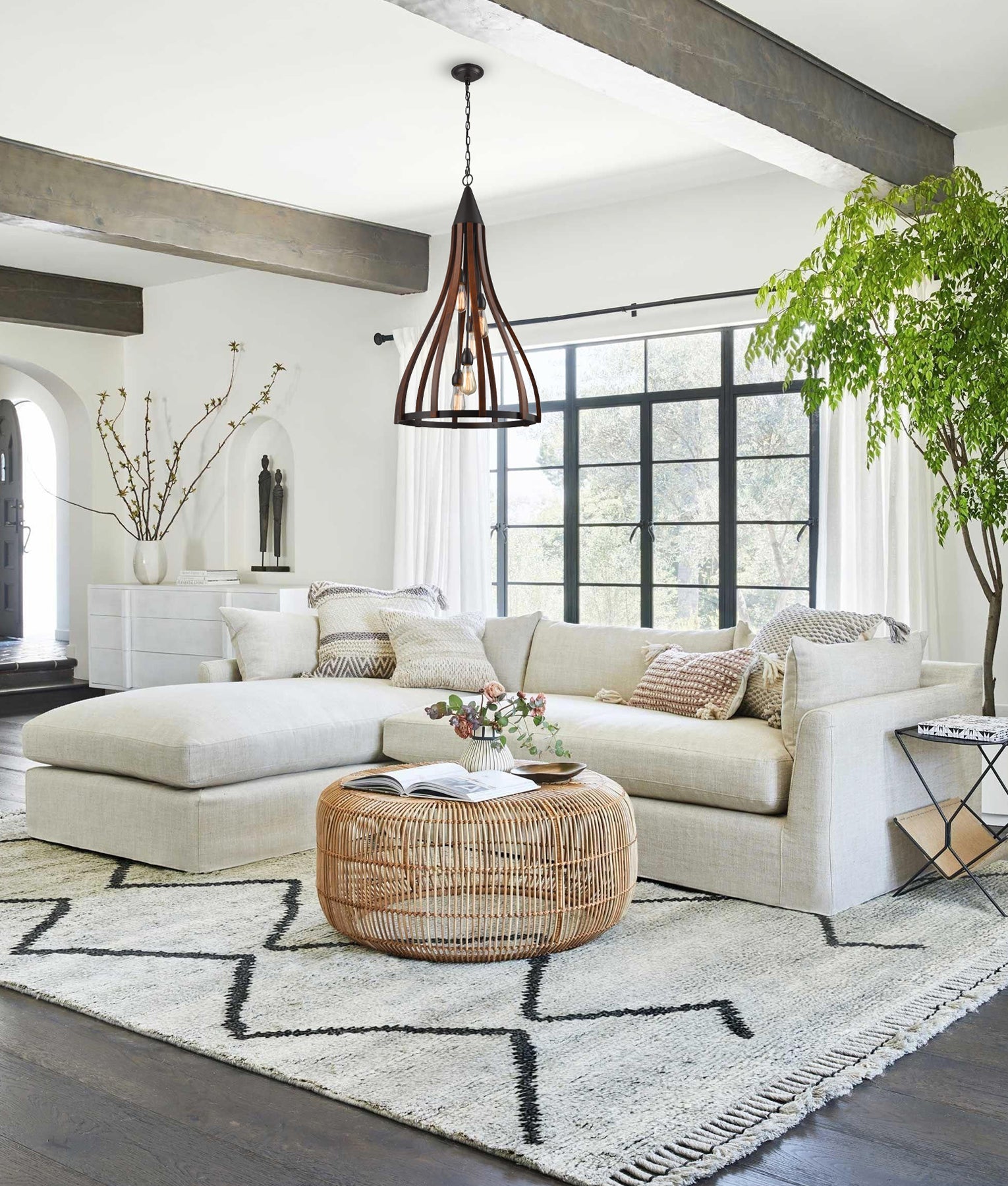 Medieval Style Rustic Oak Dark Red Wood Large Bell Shape Pendants Light