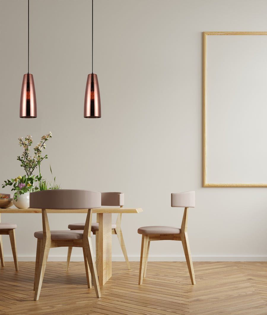 Modern Retro Copper Coloured Glass Ellipse Shape Pendant Light