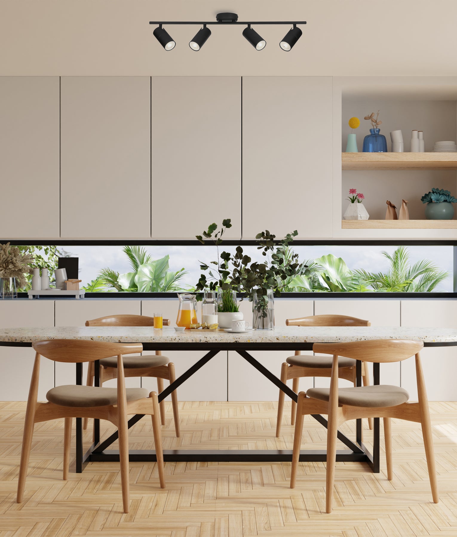 Interior 4xGU10 Four Adjustable Head Round Base Ceiling Spot Lights