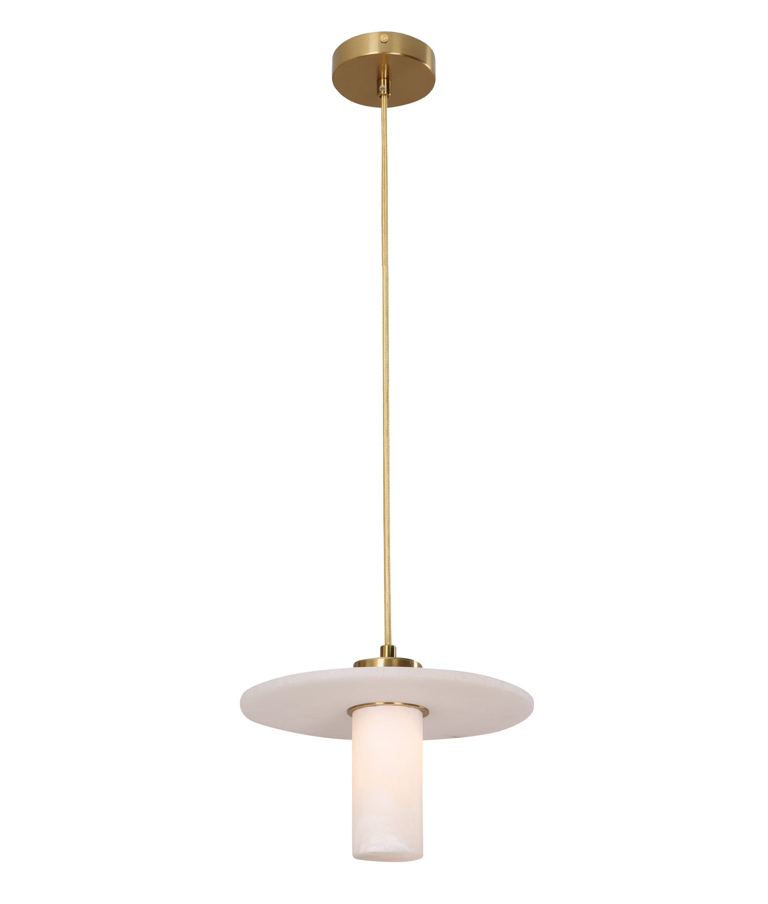 Luxury Interior Cylinder Round Hat Alabaster Shade Brass Highlight Pendant Light