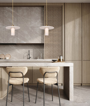 Luxury Interior Cylinder Round Hat Marble Shade Brass Highlight Pendant Light