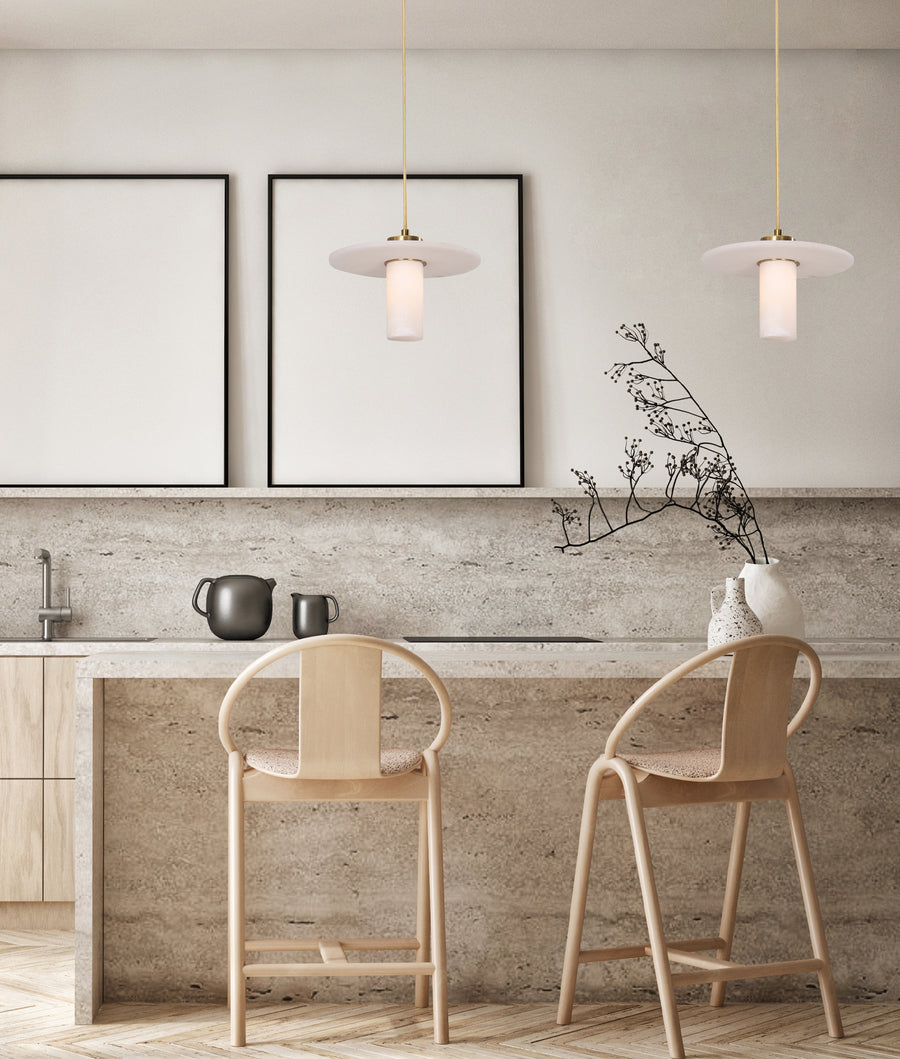 Luxury Interior Cylinder Round Hat Marble Shade Brass Highlight Pendant Light