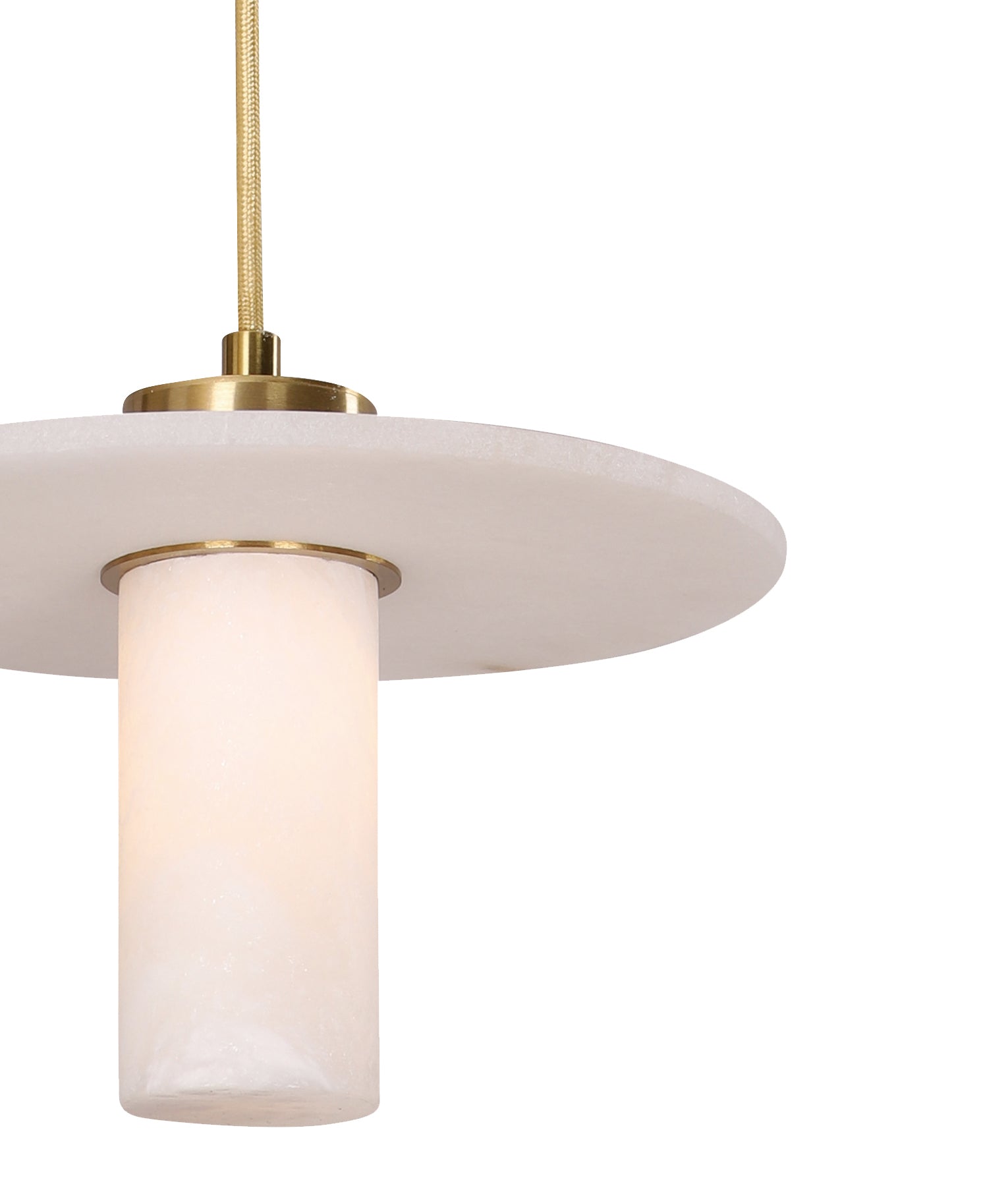 Luxury Interior Cylinder Round Hat Alabaster Shade Brass Highlight Pendant Light
