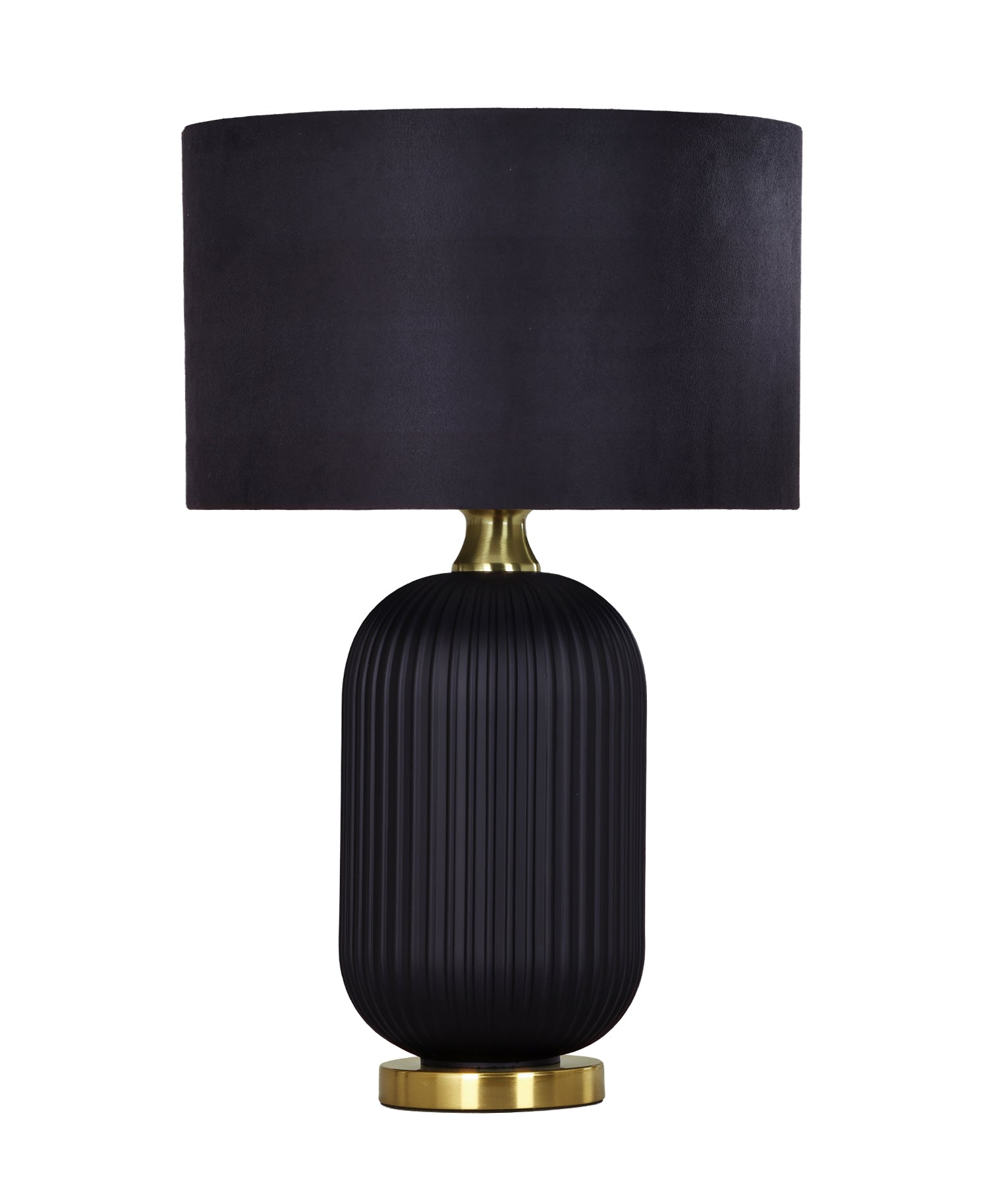 Modern Black Drum Shade Large Ceramic Base with Antique Brass Highlight Table Lamp