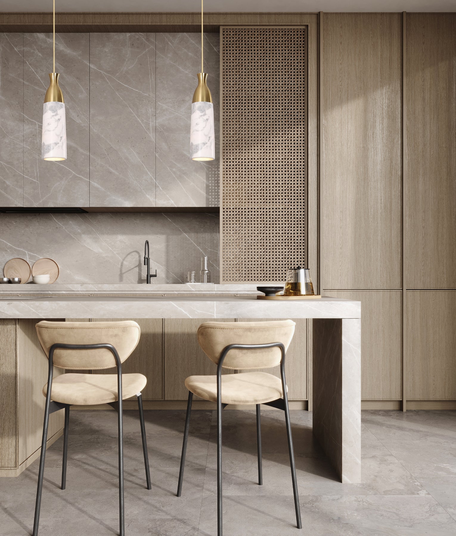 Modern Interior Marble Cylinder Pendant Lights