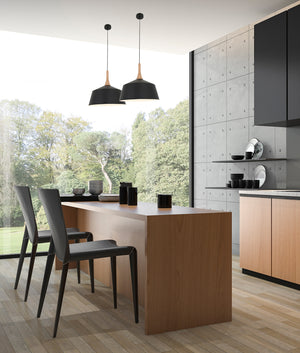 Modern Scandinavian Medium Dome Shape Steel & Wood Pendant Lights