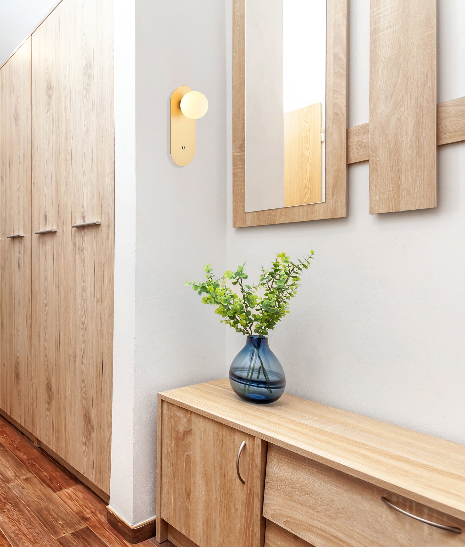 Modern Interior Round Opal Diffuser Oblong Base with Switch Wall Lights